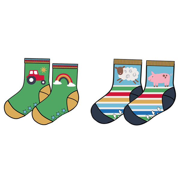 Frugi Children Organic Cotton Grippy Socks 2-Pack - Whale/Dino