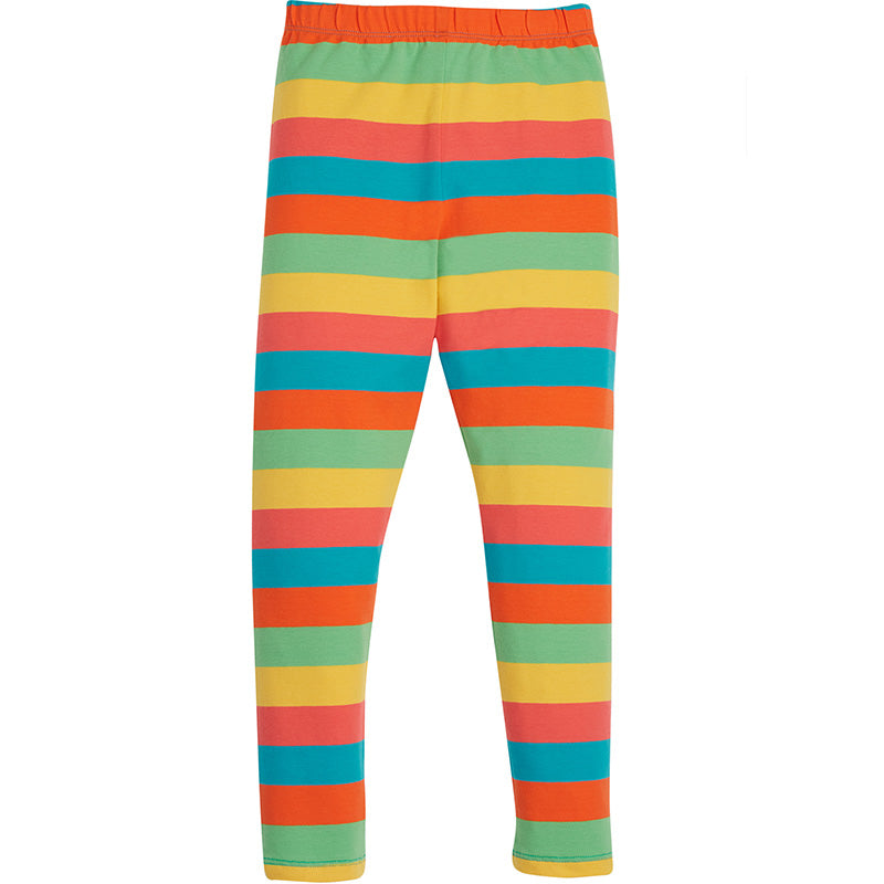 Frugi Libby Kids Rainbow Stripe Leggings - Camper Blue