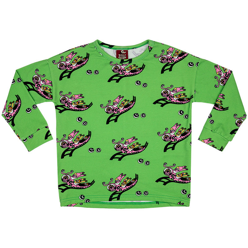 Jelly Alligator Kids Rollercoaster Long Sleeve Top - Granny Smith Green