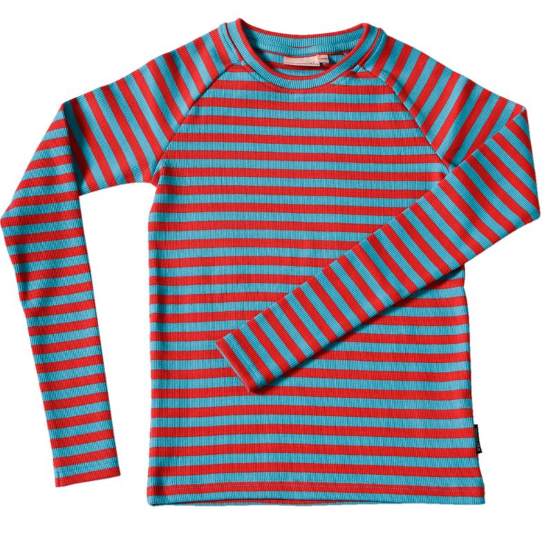 Moromini Kids Ribbed Raglan Sweater - Red/Blue Stripes