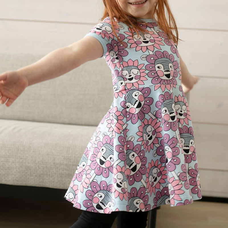 PaaPii Bloomination Twirly Dress - Short Sleeve - Light Blue