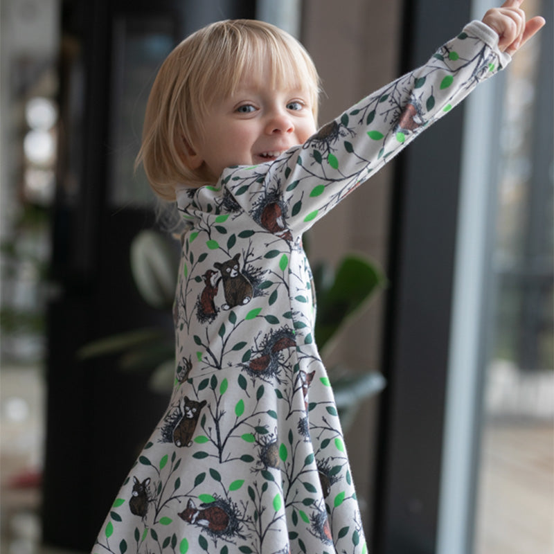 PaaPii Design Morning Twirly Dress - Long Sleeve - Sand/Green