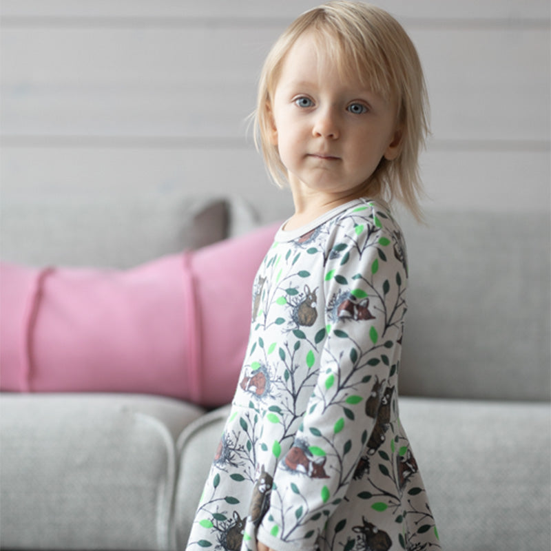 PaaPii Design Morning Twirly Dress - Long Sleeve - Sand/Green