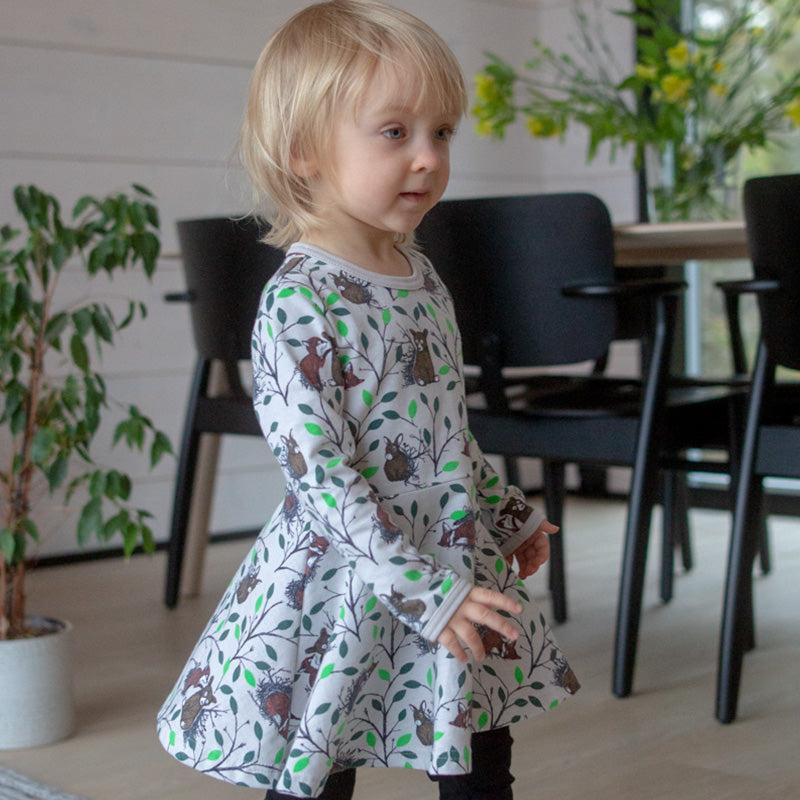 PaaPii Design Morning Twirly Dress - Long Sleeve - Sand/Green