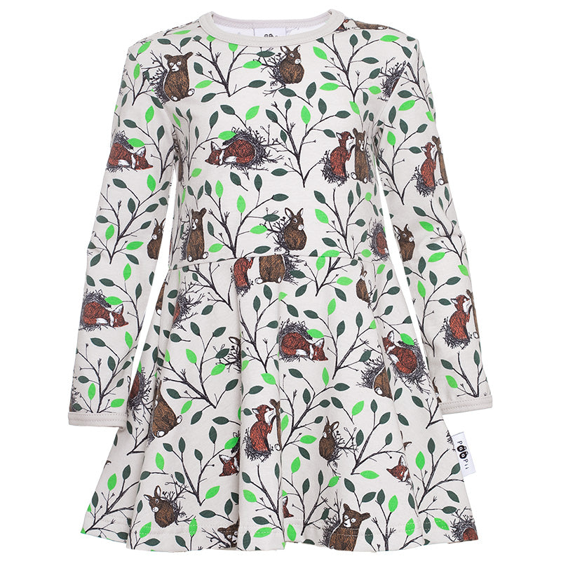 PaaPii Design Morning Twirly Dress - Long Sleeve - Sand/Green