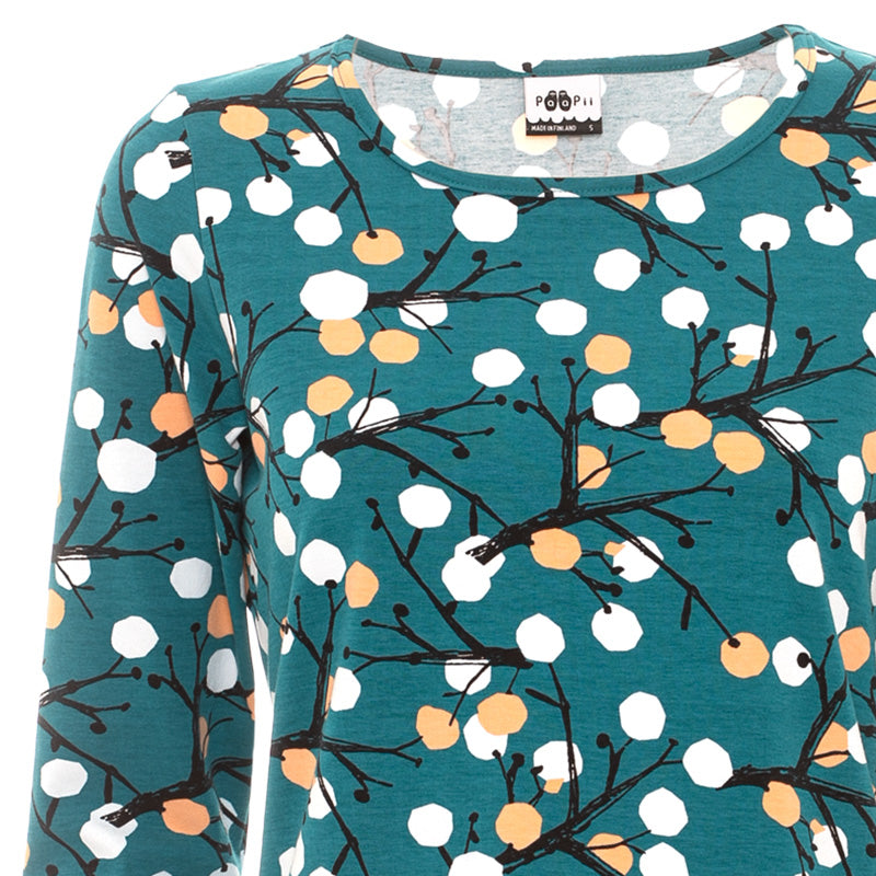 PaaPii Ladies Berry Tree Aava Shirt - Turquoise - Long Sleeve (Last one! 2XL) - FINAL SALE