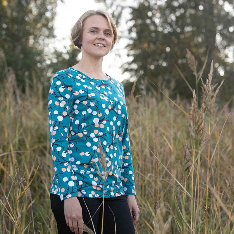 PaaPii Ladies Berry Tree Aava Shirt - Turquoise - Long Sleeve (Last one! 2XL) - FINAL SALE