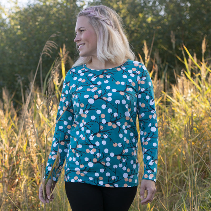PaaPii Ladies Berry Tree Aava Shirt - Turquoise - Long Sleeve (Last one! 2XL) - FINAL SALE