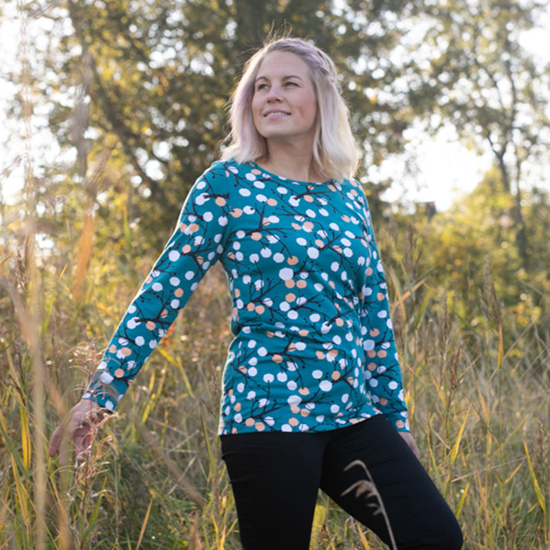 PaaPii Ladies Berry Tree Aava Shirt - Turquoise - Long Sleeve (Last one! 2XL) - FINAL SALE