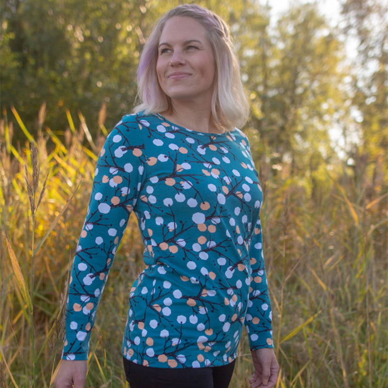 PaaPii Ladies Berry Tree Aava Shirt - Turquoise - Long Sleeve (Last one! 2XL) - FINAL SALE
