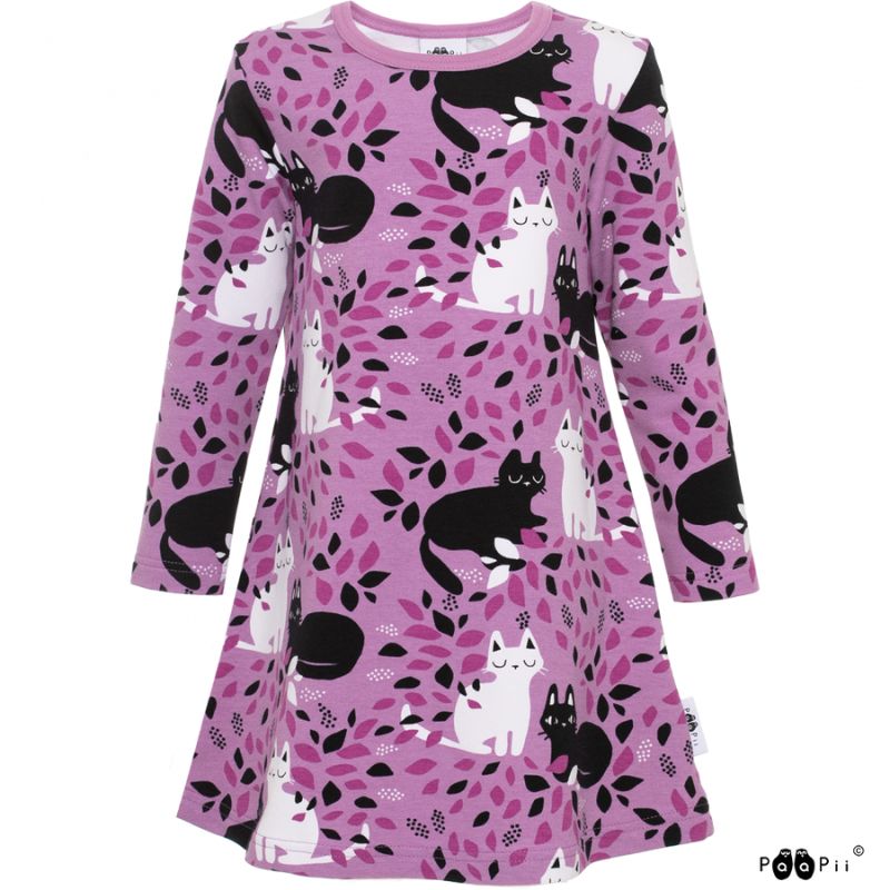PaaPii Hide and Seek Cats Dress - Long Sleeve - Purple