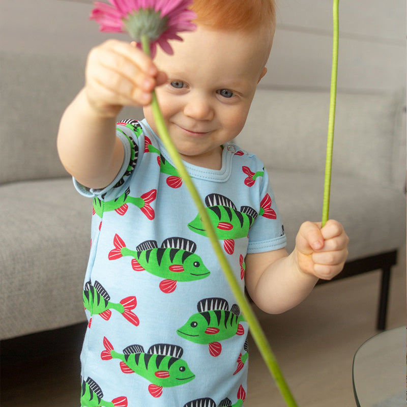 PaaPii Perch Bodysuit - Short Sleeve - Light Blue (Last one! 3-6m)