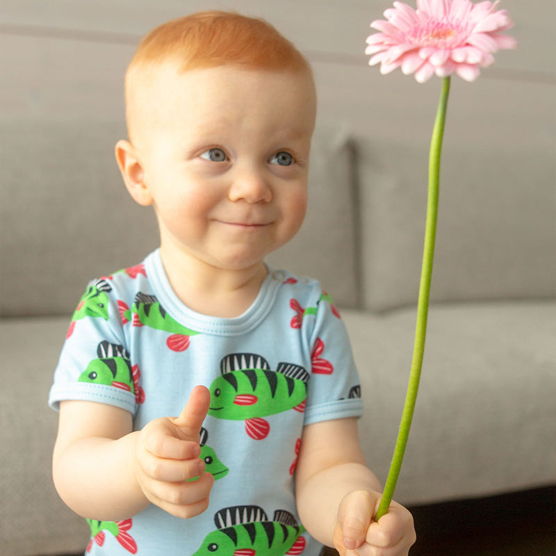 PaaPii Perch Bodysuit - Short Sleeve - Light Blue (Last one! 3-6m)