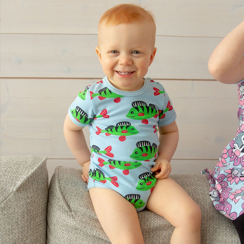 PaaPii Perch Bodysuit - Short Sleeve - Light Blue (Last one! 3-6m)