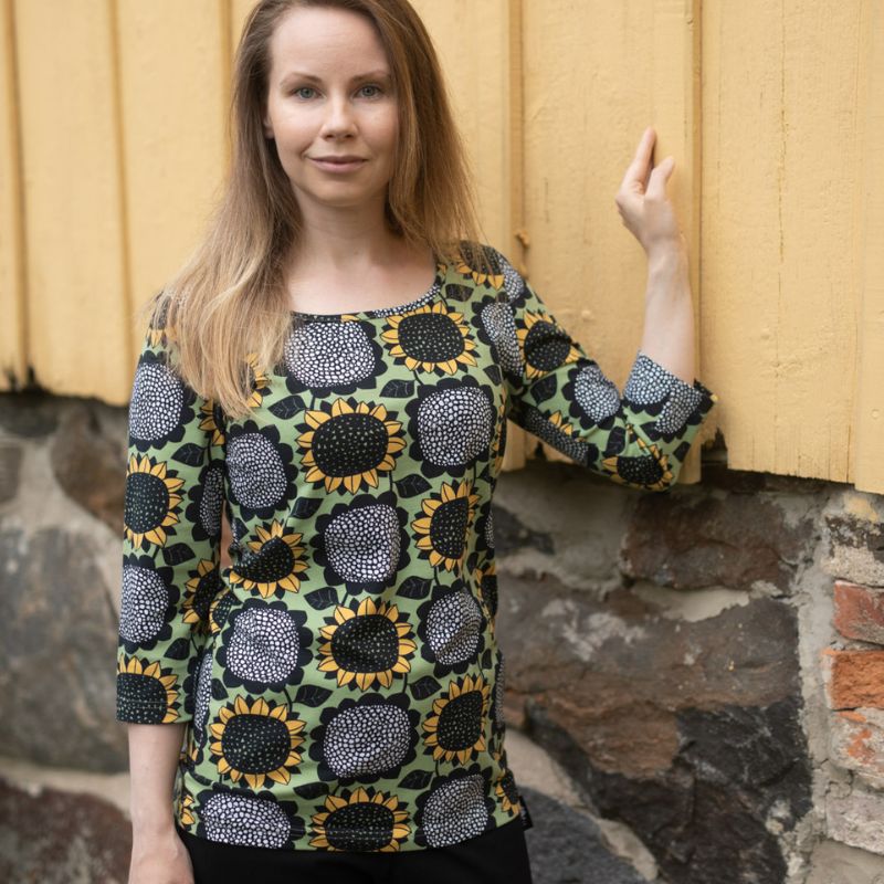 PaaPii Ladies Usva Sunflower Top - Light Green/Ochre