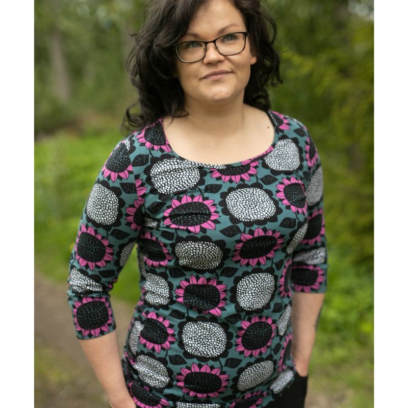 PaaPii Ladies Usva Sunflower Top - Dark Green/Purple