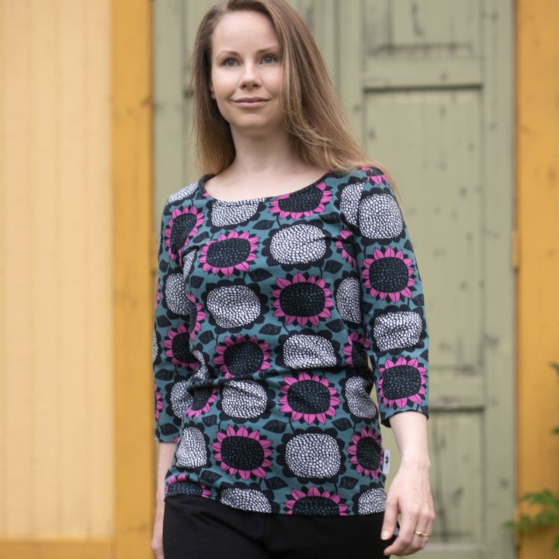 PaaPii Ladies Usva Sunflower Top - Dark Green/Purple