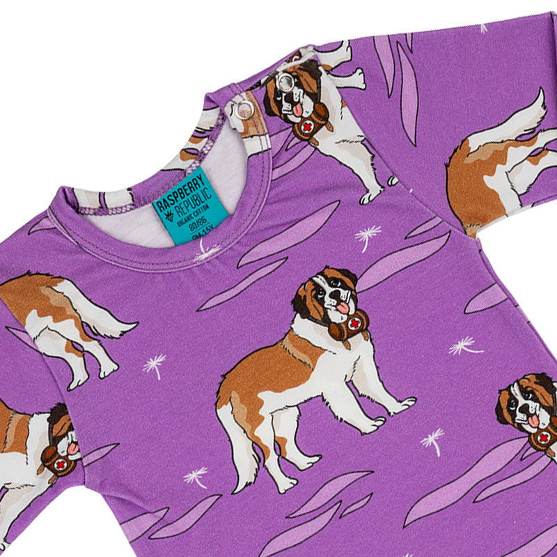 Raspberry Republic St Bernard Dogs Bodysuit - Long Sleeve - Purple (Last one! 9-18m) FINAL SALE