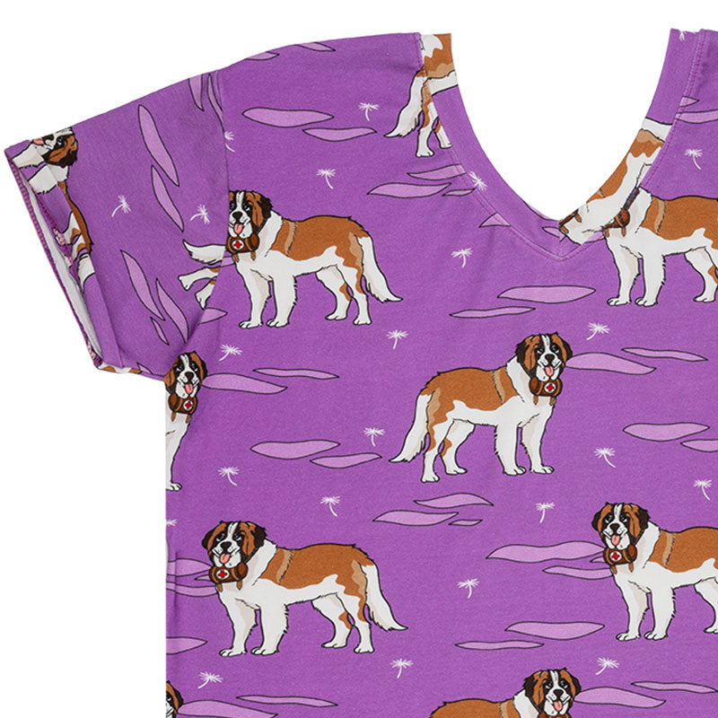-40% off- Raspberry Republic Adult Ladies Cut St Bernard Dog T-Shirt - Purple (Only 2 left! L/XL)