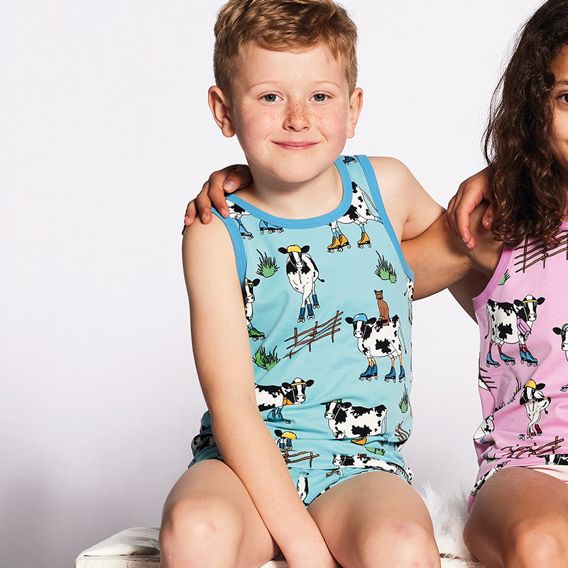 Villervalla Kids Roller Cow Tank Top & Shorts Set - Light Aqua Blue
