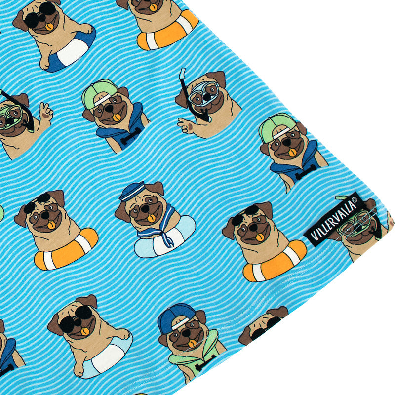 Villervalla Pool Dogs A-Line Dress - Aqua Blue - Short Sleeve